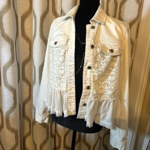 Rag & Bone Cream Lace-Detail Jean Jacket